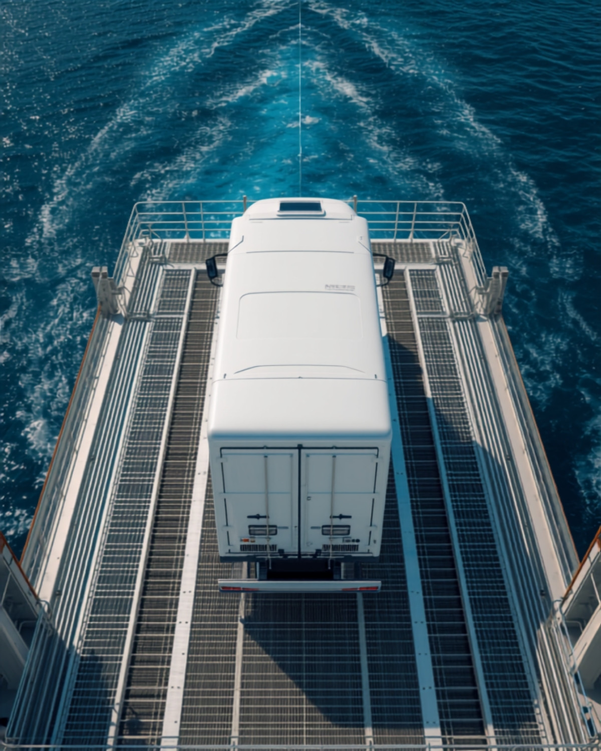 A truck being driven up the ramp onto an inter-island ferry