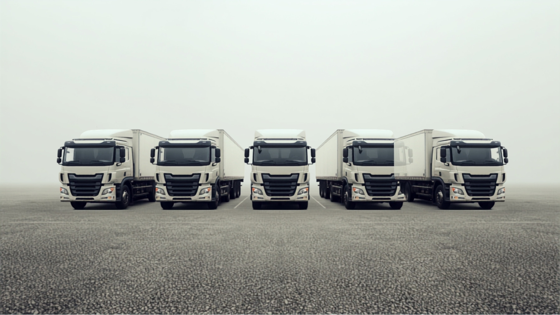 Several trucks parked in a row in a transport yard